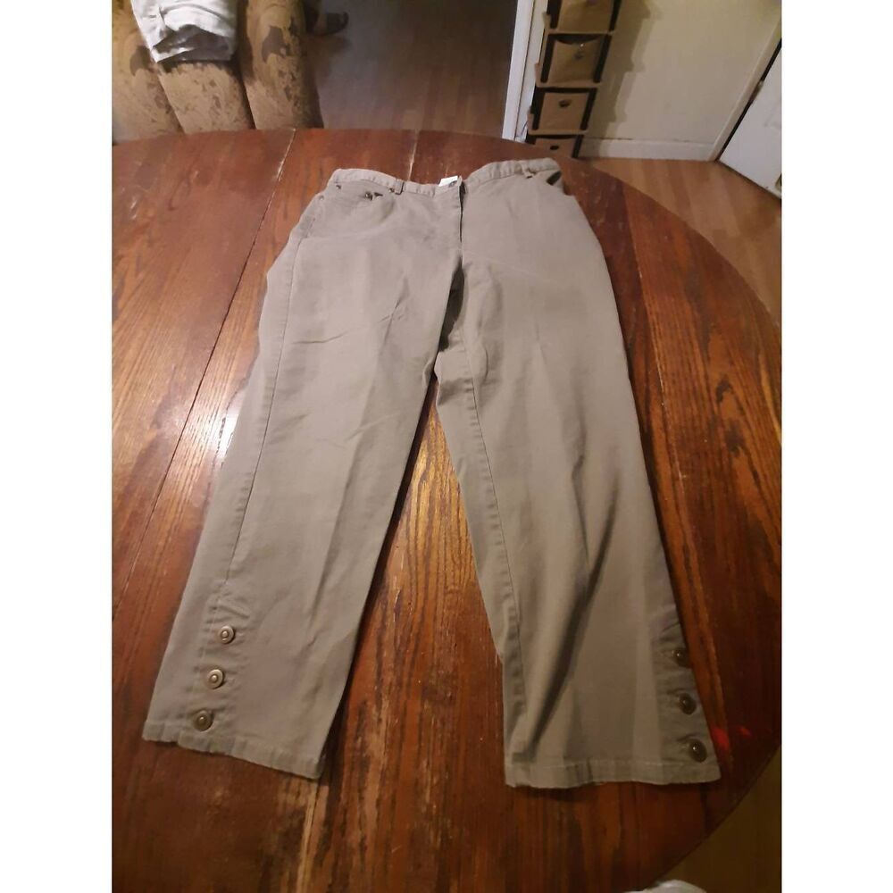 Size 14 Ruby Rd Brown Flat Front Elastic Side Waist Ankle Pants with Detail
